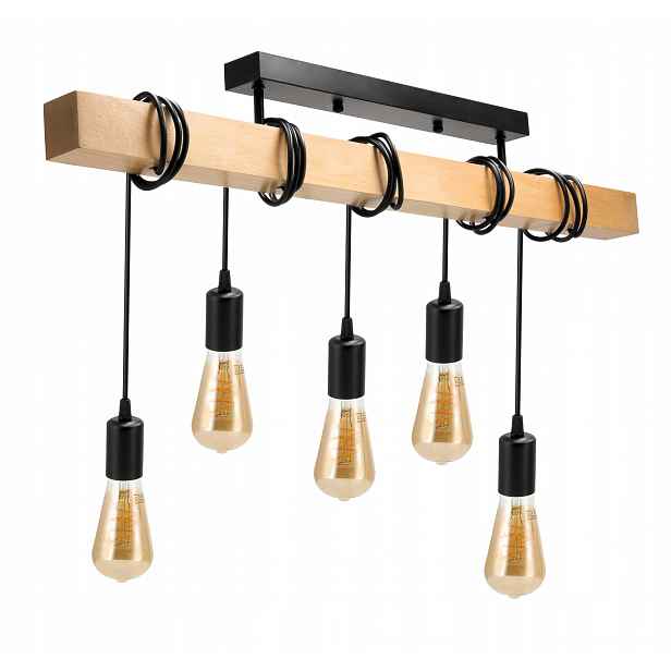 Závěsné Stropní Svítidlo Led dřevěná 5xE27 Nosník Převis Černý Lustr Loft