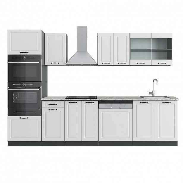 Vicco KUCHYŇSKÝ KOUT R-Line Bílý venkovský dům 300 cm s vysokou skříní, PD Mramor