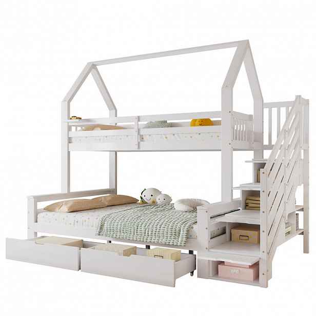 CHICFURN PATROVÁ POSTEL 90/200 cm & 140/200 cm v bílé barvě s úložnými zásuvkami