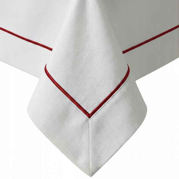 Elegantní Dekorativní Ubrus S Bordurou Matný Queen 140x350 Bílý+bordo