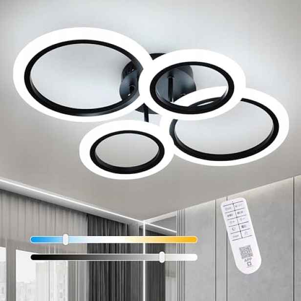 Led Stropní Svítidlo Lustr Černý Kulatý 4 Kruhy Moderní S Dálkovým Ovladačem 32W