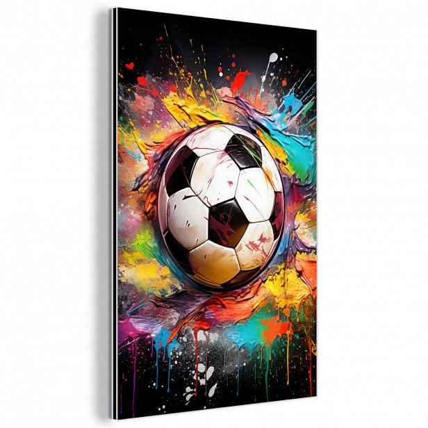 MuchoWow KOVOVÝ OBRAZ Fotbal - barva - barvy - černá - bílá 60x90 cm