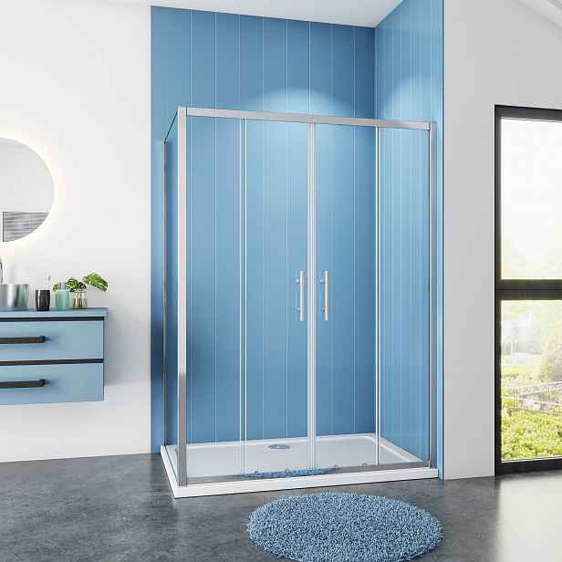 Obdélníkový sprchový kout SYMPHONY D4 160 × 70 cm s posuvnými dveřmi, chrom, včetně sprchové vaničky z litého mramoru