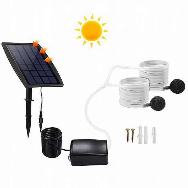 Solární Provzdušňovač Jezírka Kyslíková Pumpa S Hadicí, Zvuk 2.5 W 1 L/min