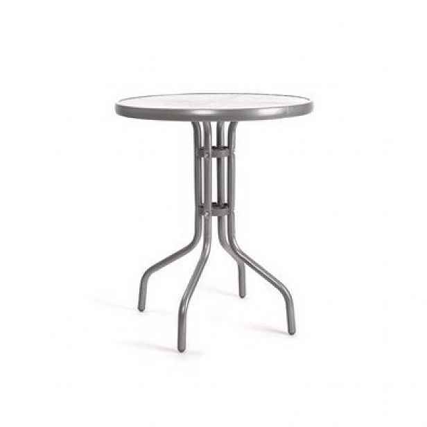 Stolek kovový se skleněnou deskou, pr. 60 cm,