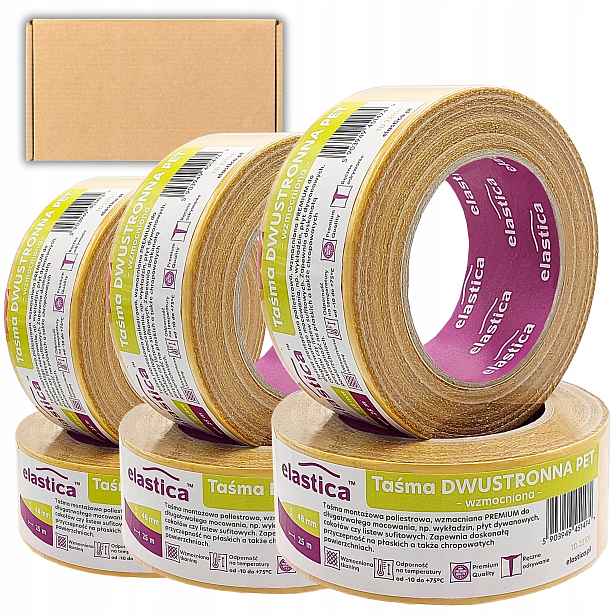 36 x Oboustranná Montážní Páska 48 mm x 25 m Pet Premium Vyztužená Síťovinou