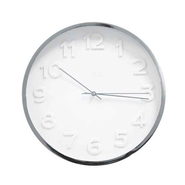 hodiny d30cm, chrom/bílé, kulaté nástěnné, plast