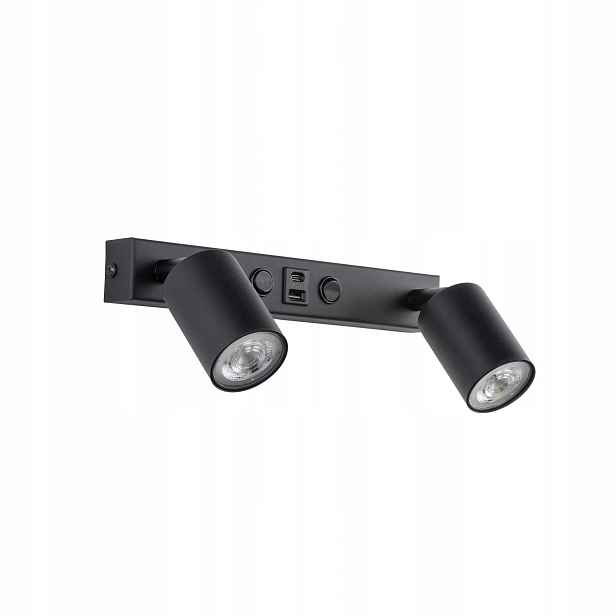 Nástěnné svítidlo s reflektory s konektory Usb typu A a C a vypínači Nex Black 1