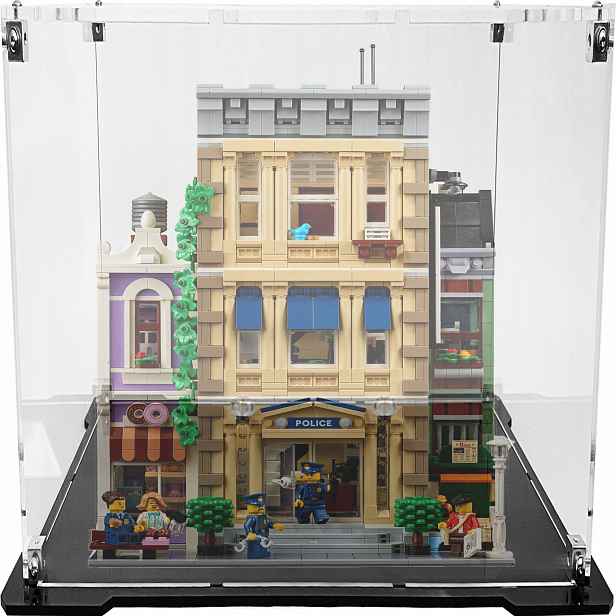 Vitrína s černou základnou pro Lego 10278 Creator Expert Policejní stanice