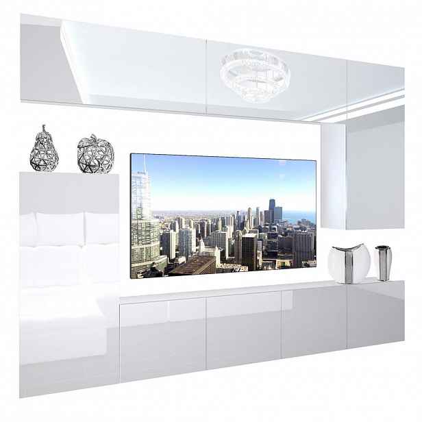 B BELINI GROUP OBÝVACÍ STĚNA s LED TV skříňka Bílá
