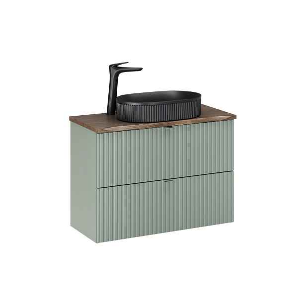Comad Závěsná skříňka Line Reed Green Beyond s deskou a umyvadlem 80 cm zelená/dub casella