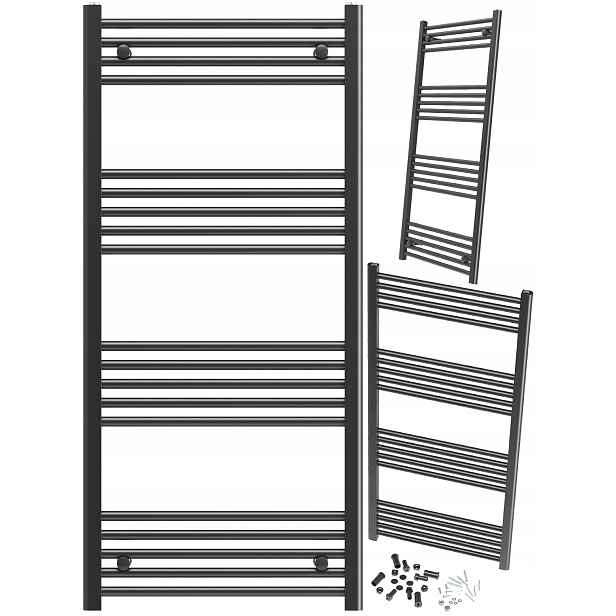 Koupelnový Radiátor Černý Žebříkový 60x130 cm Montáž 180° Radiátor Breno