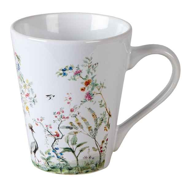 Květovaný hrneček s jeřábem královským - Ø 9*10 cm / 300 ml Clayre & Eef