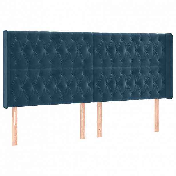 vidaXL Čelo postele typu ušák tmavě modrá 203x16x118/128 cm samet