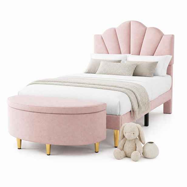 CHICFURN ČALOUNĚNÁ POSTEL 90/200 cm v růžové barvě ze sametu s nastavitelným čelem