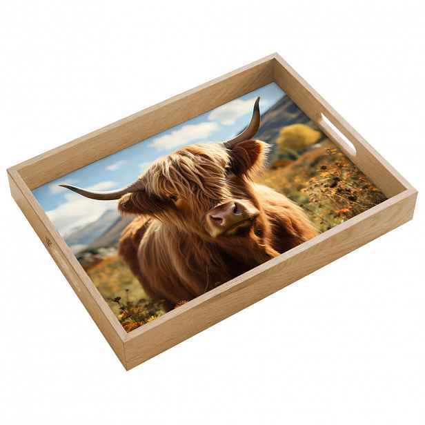 OnlyWow SERVÍROVACÍ PODNOS Skotský horal - Květiny - Rohy - Mraky 40x30 cm