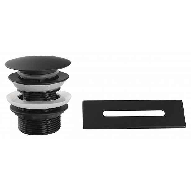 Aqualine - Set vanové výpusti a krytky přepadu, ClickClack, matná černá TF9005B