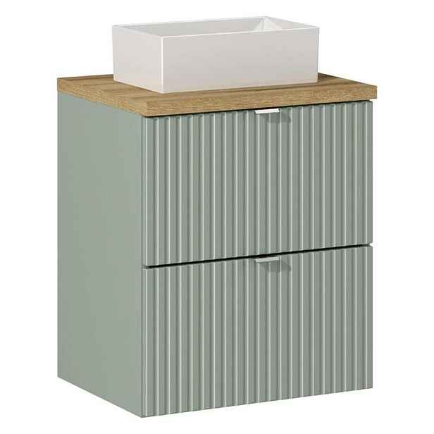 Comad Závěsná skříňka Line Reed Green Gaja s deskou a umyvadlem 50 cm zelená/dub evoke