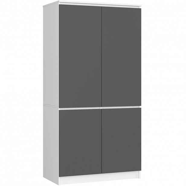 Čtyřdveřová šatní skříň 90 cm LOTA - bílá / šedá