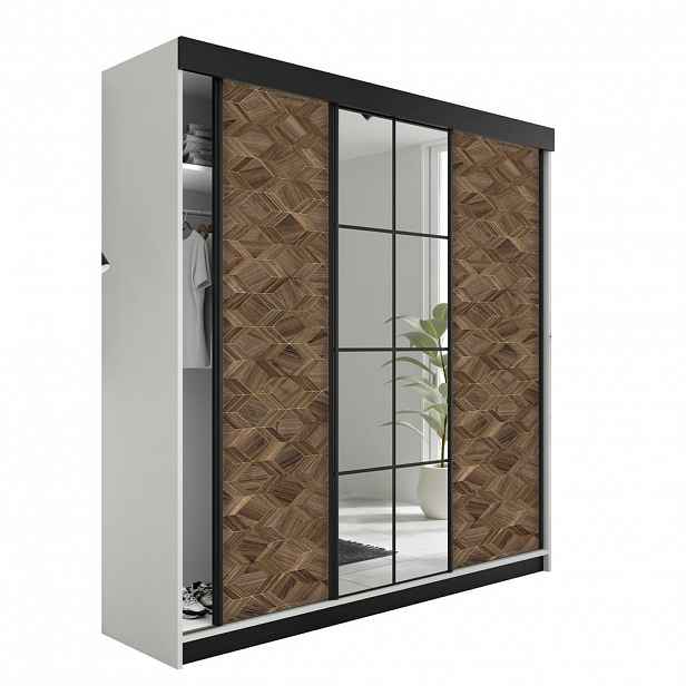 Kier Furniture ŠATNÍ SKŘÍŇ s posuvnými dveřmi LAMARO - 250x205x59cm - Bílá & Art Deco