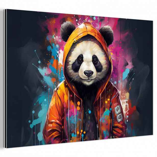 MuchoWow KOVOVÝ OBRAZ Panda - Bunda - Graffiti - Oranžová 60x40 cm
