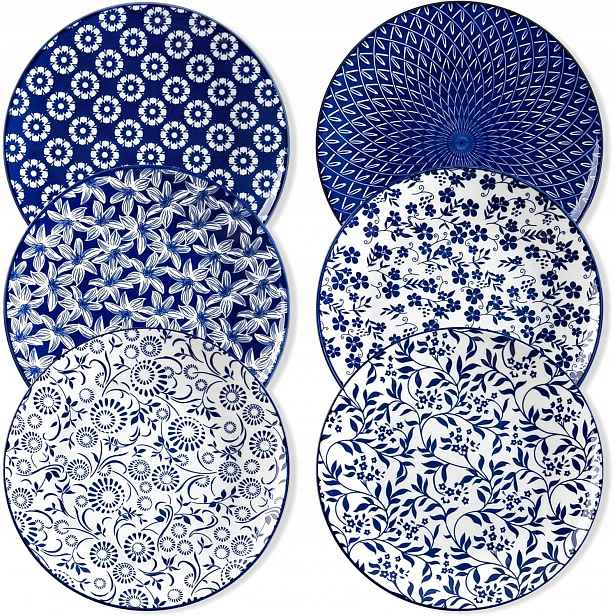 Porcelánové Jídelní Talíře 6 Ks Modro-bílé Do Myčky Nádobí