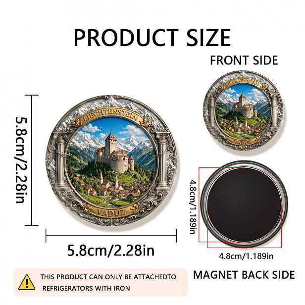 TEMU 1ks 2D Plochý LIECHTENSTEIN VADUZ Odolný Kulatý Magnet na Lednici, Vhodný pro Připevnění Fotografií, Pohlednic atd. na Lednici, jako Dekorace do
