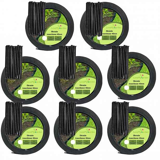 Trávníkový lem Černý 80 metrů 160 kotvících kolíků výška 4 cm Silný Lmg 40 mm