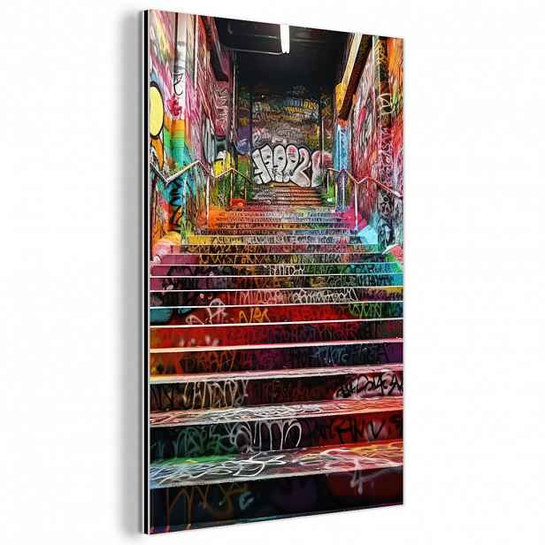 MuchoWow KOVOVÝ OBRAZ Schody - Graffiti - Barvy - Umění 40x60 cm