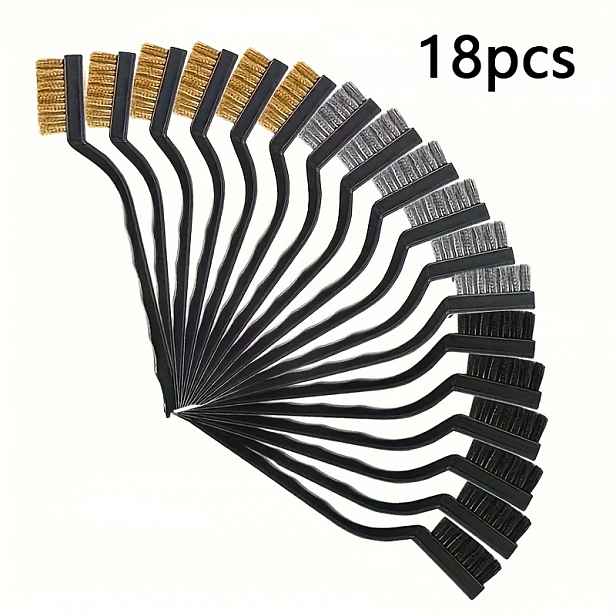 TEMU 18ks/sada Drátěných Kartáčů (Nerezová Ocel++Nylon) Sada s Zakřivenou Rukojetí pro Čištění, Odstraňování Slitků a Rezavění - Průmyslový Čisticí