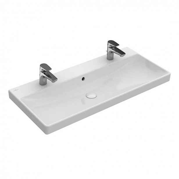 Villeroy & Boch Avento - Dvojumyvadlo nábytkové 100x47 cm, s přepadem, otvory pro baterie, CeramicPlus, Stone White 4156A4RW
