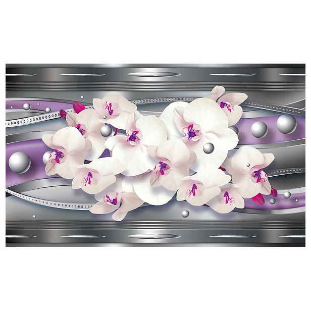 Fototapeta Orchideje bílé fialové stříbro metalické moderní 208x146 lepidlo