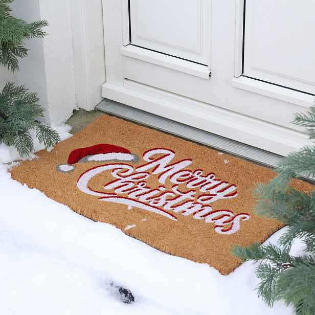 Hnědá kokosová vánoční rohožka Merry Christmas – 75*45*1,5 cm Chic Antique