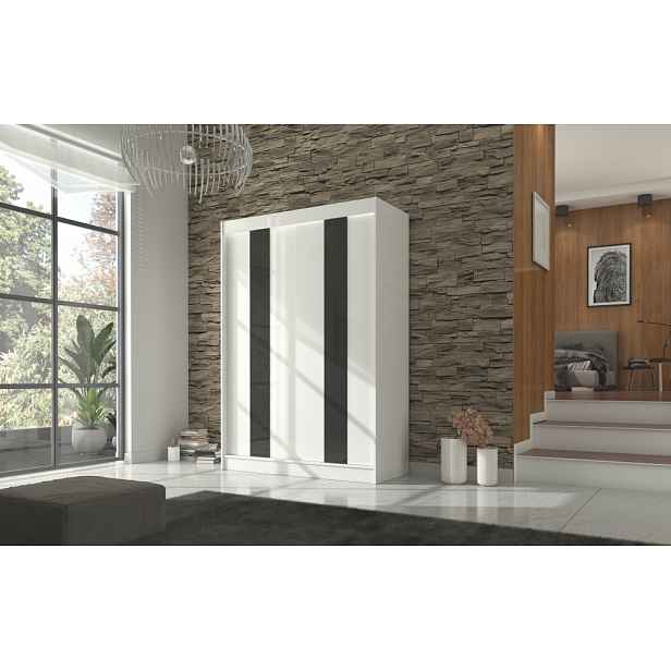 Šatní skříň s posuvnými dveřmi 150 cm FADRA - bílá / černá