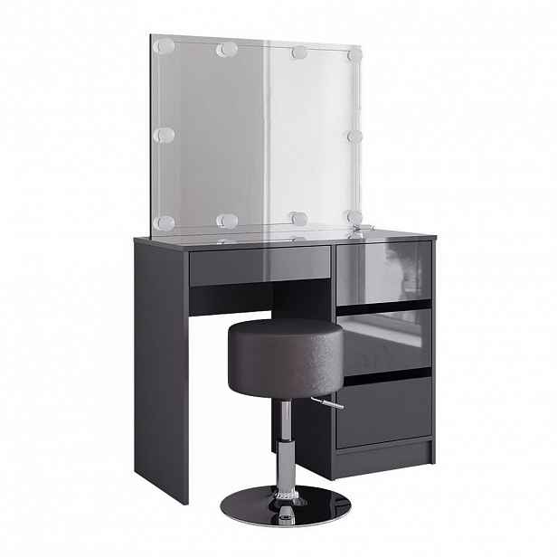Vicco TOALETNÍ STOLEK Sherry Antracitový vysoký lesk 90 cm s osvětlením LED a stoličkou