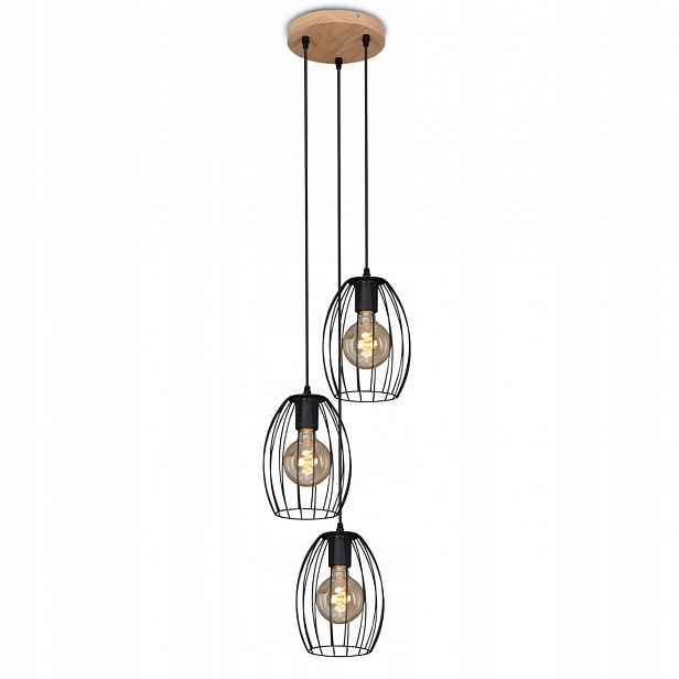 Závěsná stropní lampa 3xE27 Černá Loft Dřevo Obývací pokoj Jídelna Ložnice