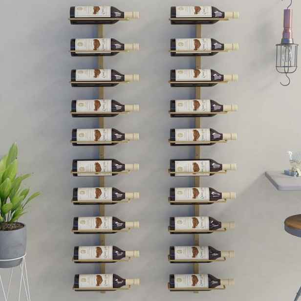 Nástěnný stojan na víno na 20 lahví 2 ks Dekorhome Zlatá