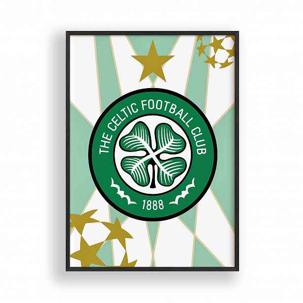 Obraz Celtic Fc Herb klubu Plakát Rámeček Dřevěný Černý 30x42 cm