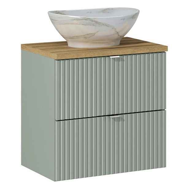 Comad Závěsná skříňka Line Reed Green Pati II s deskou a umyvadlem zelená/dub evoke