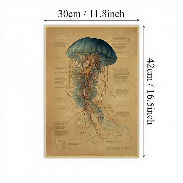 TEMU 1 ks plakát z kraftového papíru, elegantní mořská nástěnná dekorace, v modrých tónech, plakát z kraftového papíru, exkluzivní ilustrační tisky,