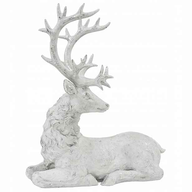 Vánoční figurka ležící jelen bílo-stříbrný 38x32x15 cm Art-Pol 122407
