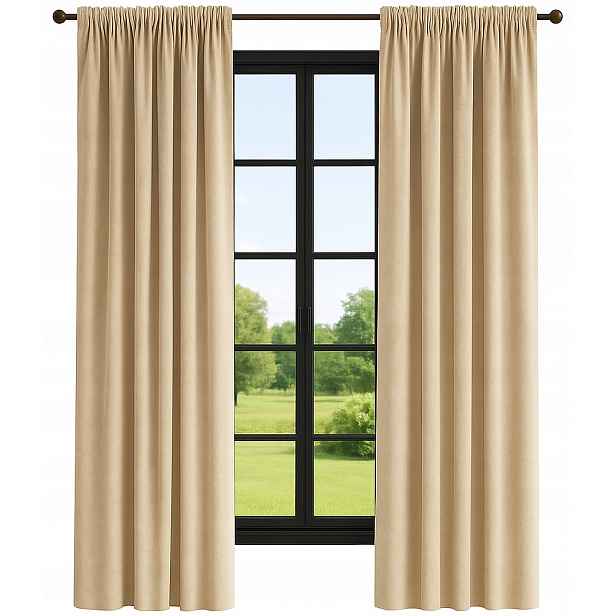 Závěsy hotové Velurové 140x220 hladké záclony na pásce žabky Komplet