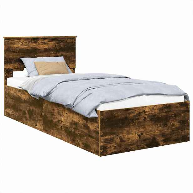 vidaXL Rám postele s čelo Kouřový dub 90 x 190 cm Kompozitní dřevo
