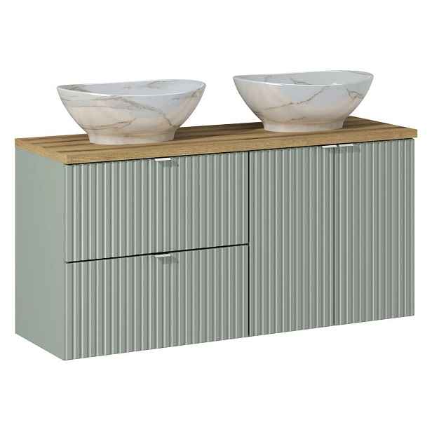Comad Závěsná skříňka Line Reed Green Pati s deskou a umyvadly 120 cm zelená/dub evoke