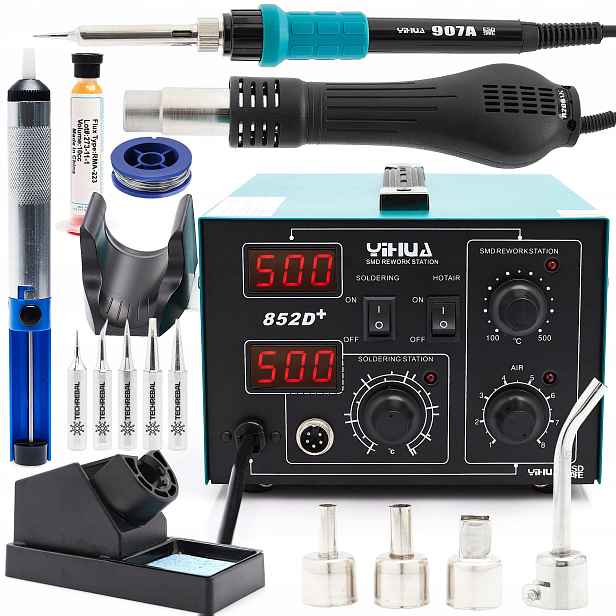Pájecí Stanice 2V1 Yihua 852D+ Hotair Hrotová 740W Sada Příslušenství Cín