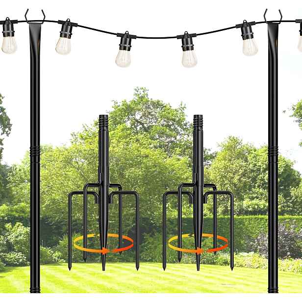 Sloupky pro zahradní girlandu Kovové Stabilní Sada 2 Kusů Černé 250 cm