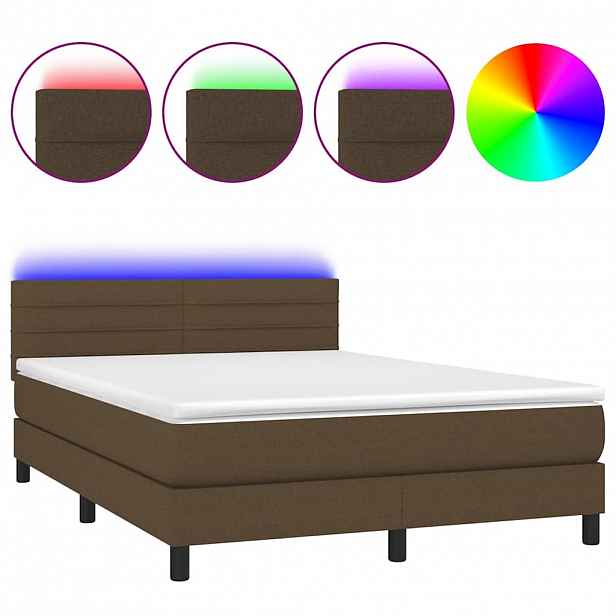 vidaXL Box spring postel s matrací a LED tmavě hnědá 140x190 cm textil