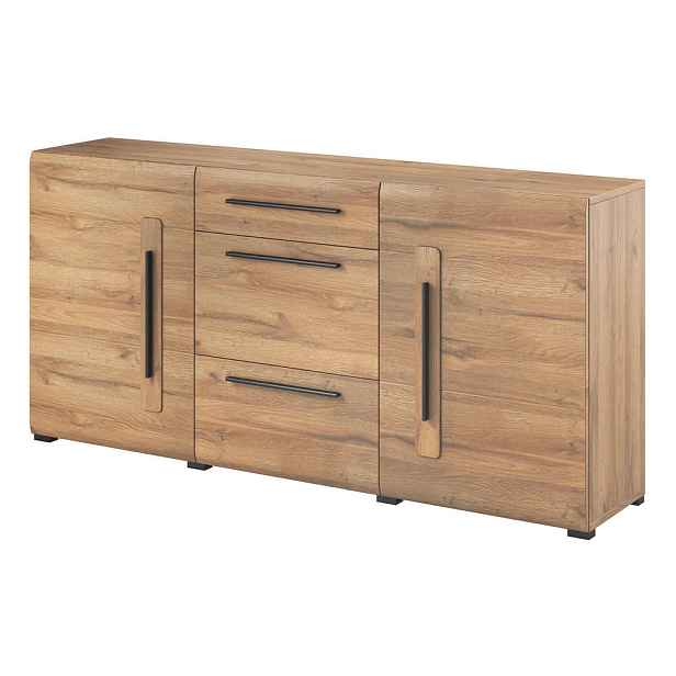 MASSENO KOMODA TULLIA, 180/86/39 cm se 3 zásuvkami a 2 dvířky, dekor dub