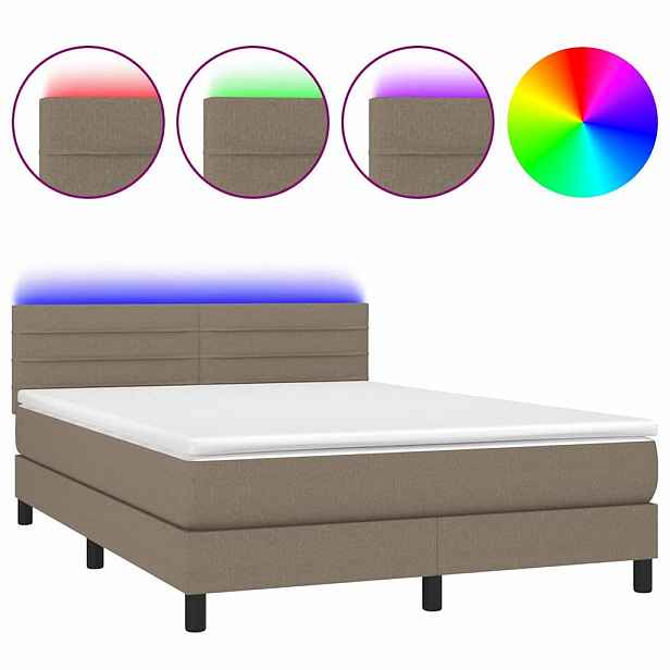vidaXL Box spring postel s matrací a LED taupe 140x190 cm textil