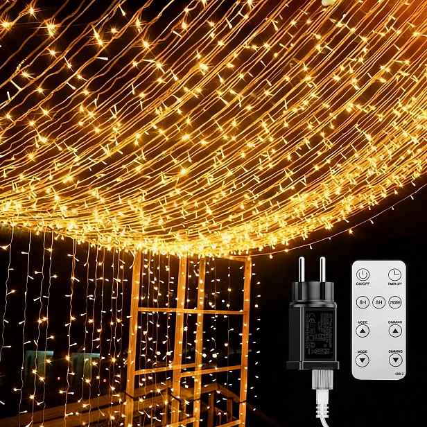 Bescost Led záclona 1200 Led 12x3 m 8 režimů vodotěsná IP44 dálkové ovládání R21